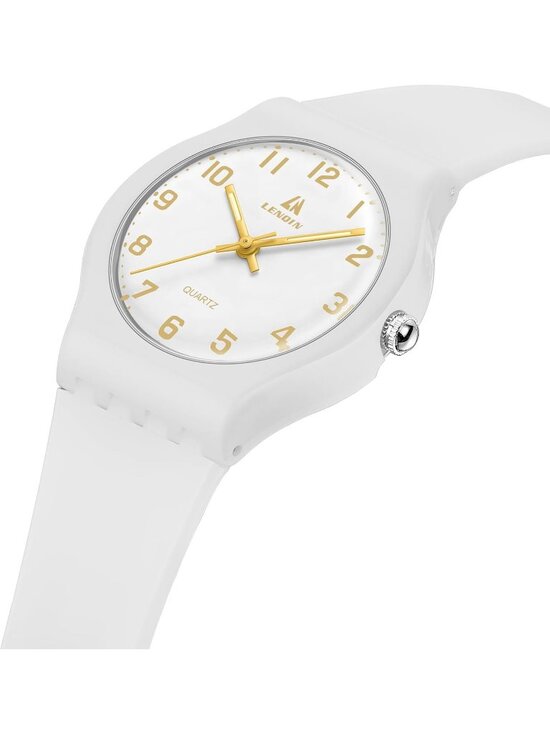Ln Lenqin Women\'s All White Analog Quartz Rubber Strap Waterproof Wrist Watch main image 6